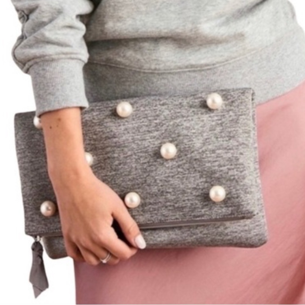 Stella & Dot The Madison Clutch GRAY WITH PEARLS